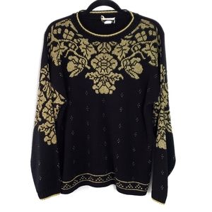 Vintage Dana Scott Gold Floral Damask Sweater S